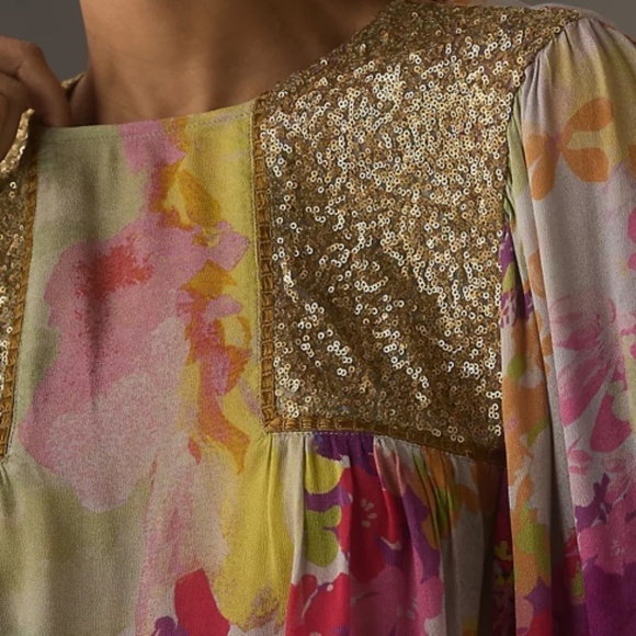 NWT Anthropology Bi-Ink Sequins Details Multicolor Woman Blouse Size US XL - Picture 5 of 8